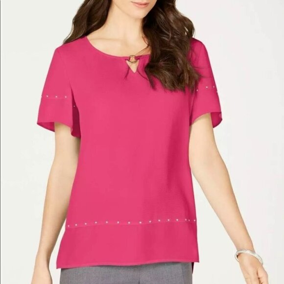 JM Collection Embellished Berry Georgette Top M - Picture 1 of 8